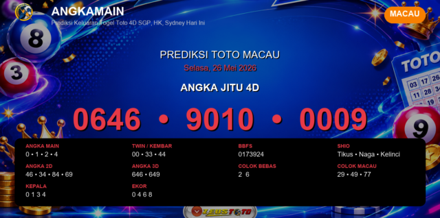 Prediksi togel Macau hari ini lengkap 2D 3D 4D 26 Mei 2026