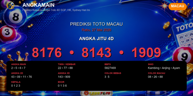 Prediksi togel Macau hari ini lengkap 2D 3D 4D 27 Mei 2026
