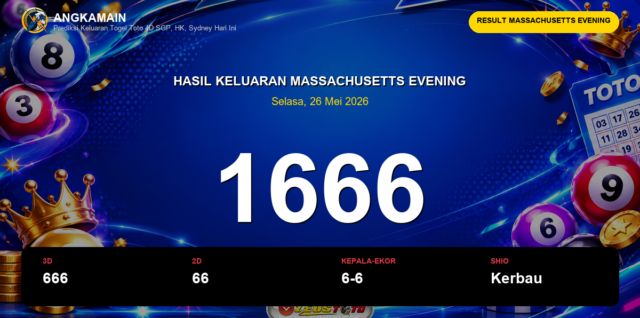 Result Massachusetts Evening hari ini 26 Mei 2026 angka 1666
