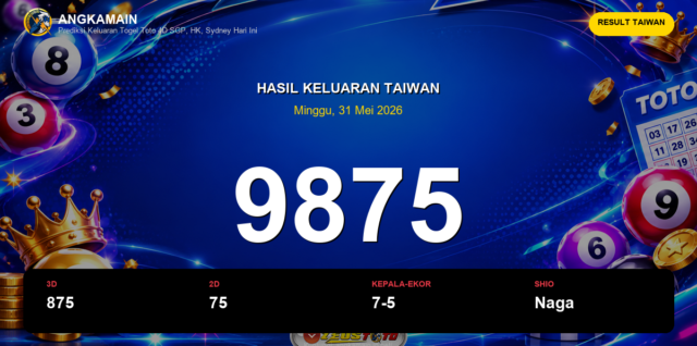 Result Taiwan hari ini 31 Mei 2026 angka 9875