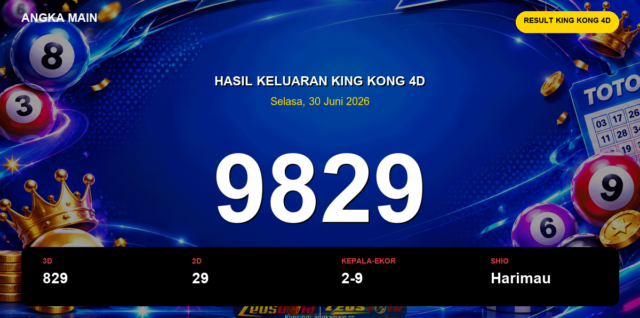 Result King Kong 4D hari ini 30 Juni 2026 angka 9829