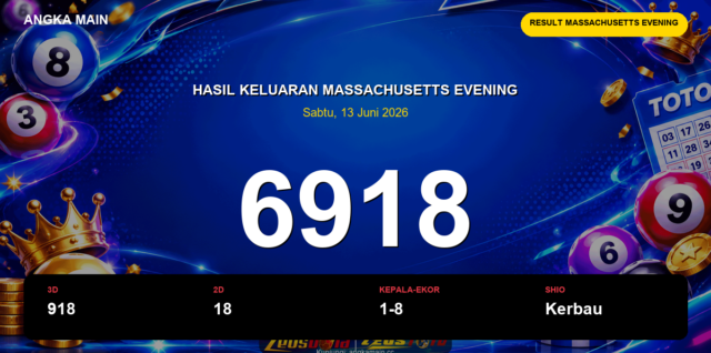 Result Massachusetts Evening hari ini 13 Juni 2026 angka 6918