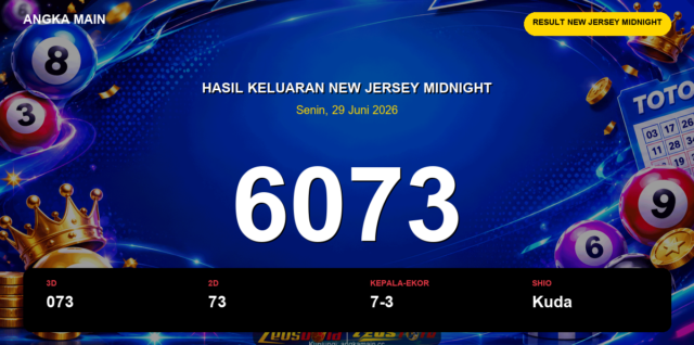 Result New Jersey Midnight hari ini 29 Juni 2026 angka 6073