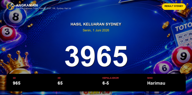 Result Sydney hari ini 1 Juni 2026 angka 3965