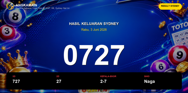 Result Sydney hari ini 3 Juni 2026 angka 0727