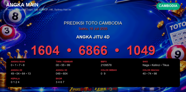 Prediksi togel Cambodia hari ini lengkap 2D 3D 4D 18 Juli 2026