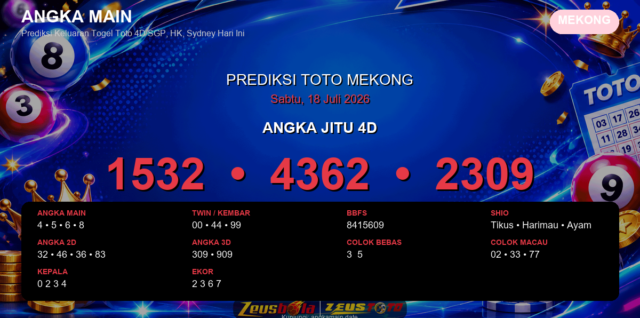 Prediksi togel Mekong hari ini lengkap 2D 3D 4D 18 Juli 2026