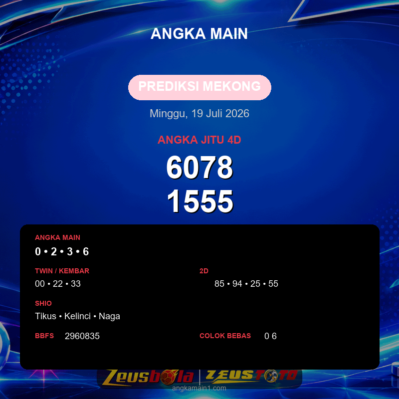 Prediksi togel Mekong hari ini lengkap 2D 3D 4D 19 Juli 2026
