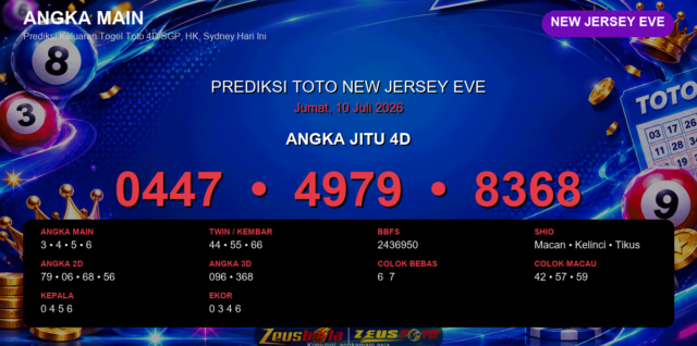 Prediksi togel New Jersey EVE hari ini lengkap 2D 3D 4D 10 Juli 2026