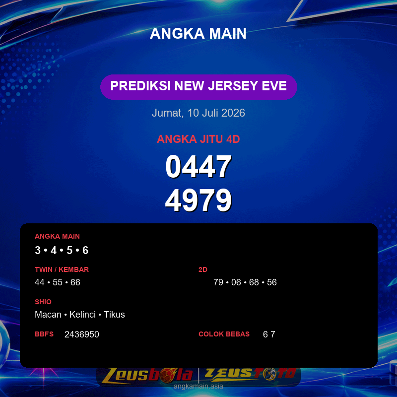 Prediksi togel New Jersey EVE hari ini lengkap 2D 3D 4D 10 Juli 2026