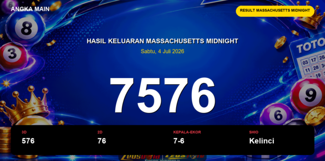 Result Massachusetts Midnight hari ini 4 Juli 2026 angka 7576