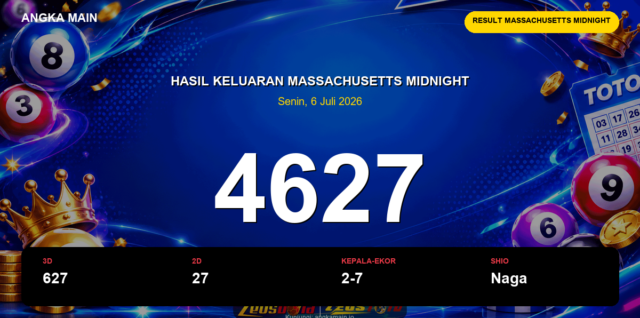 Result Massachusetts Midnight hari ini 6 Juli 2026 angka 4627