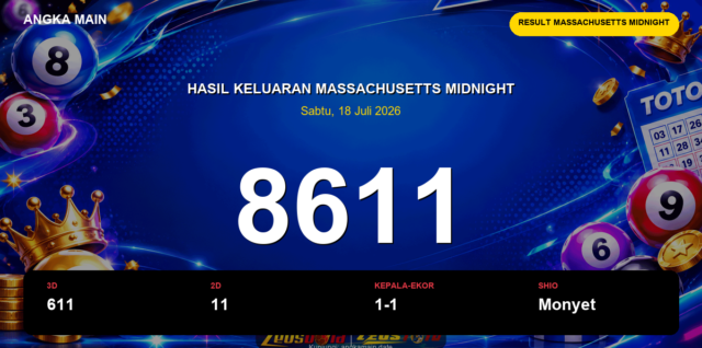 Result Massachusetts Midnight hari ini 18 Juli 2026 angka 8611