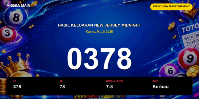 Result New Jersey Midnight hari ini 9 Juli 2026 angka 0378