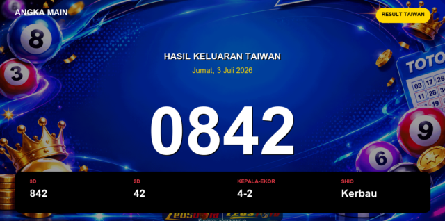 Result Taiwan hari ini 3 Juli 2026 angka 0842