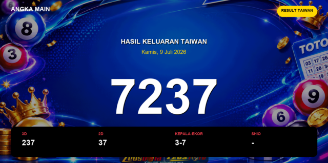 Result Taiwan hari ini 9 Juli 2026 angka 7237